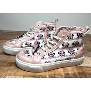Disney Minnie Mouse Pink High-Top Sneakers With Bows & Side Zippers Kids Size 12